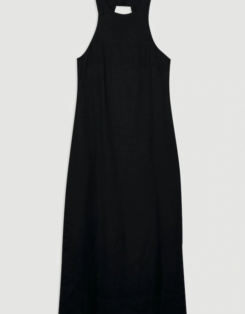 Viscose Linen Halter Open Back Woven Column Dress