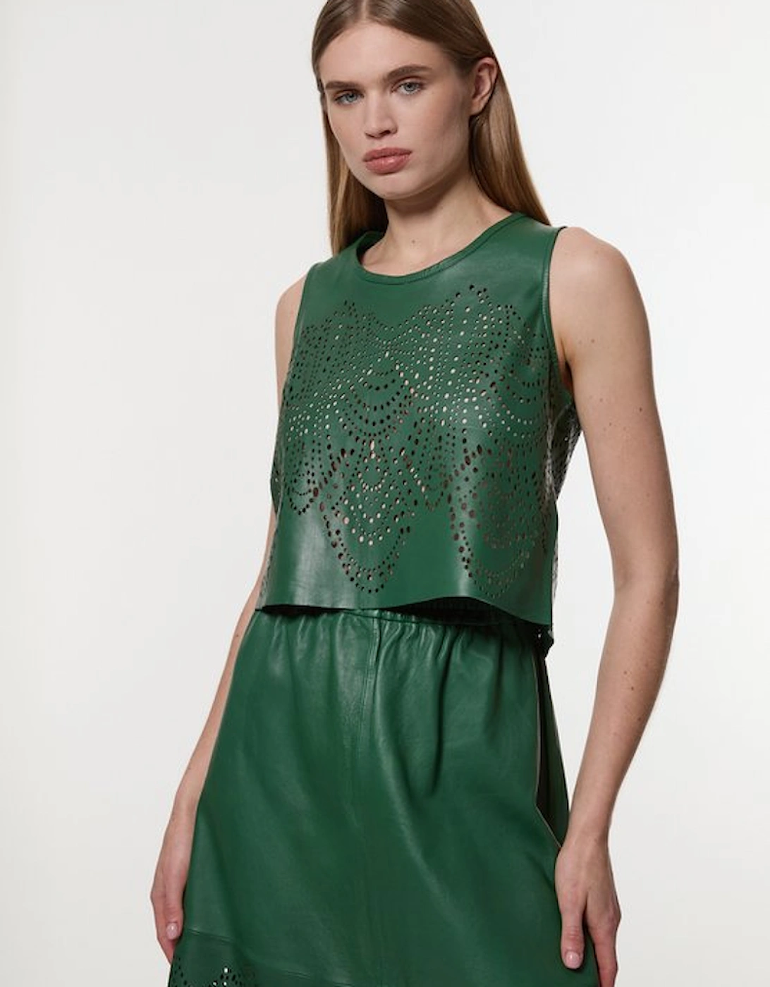 Amelia Graham Leather Cutwork Tailored Shell Top