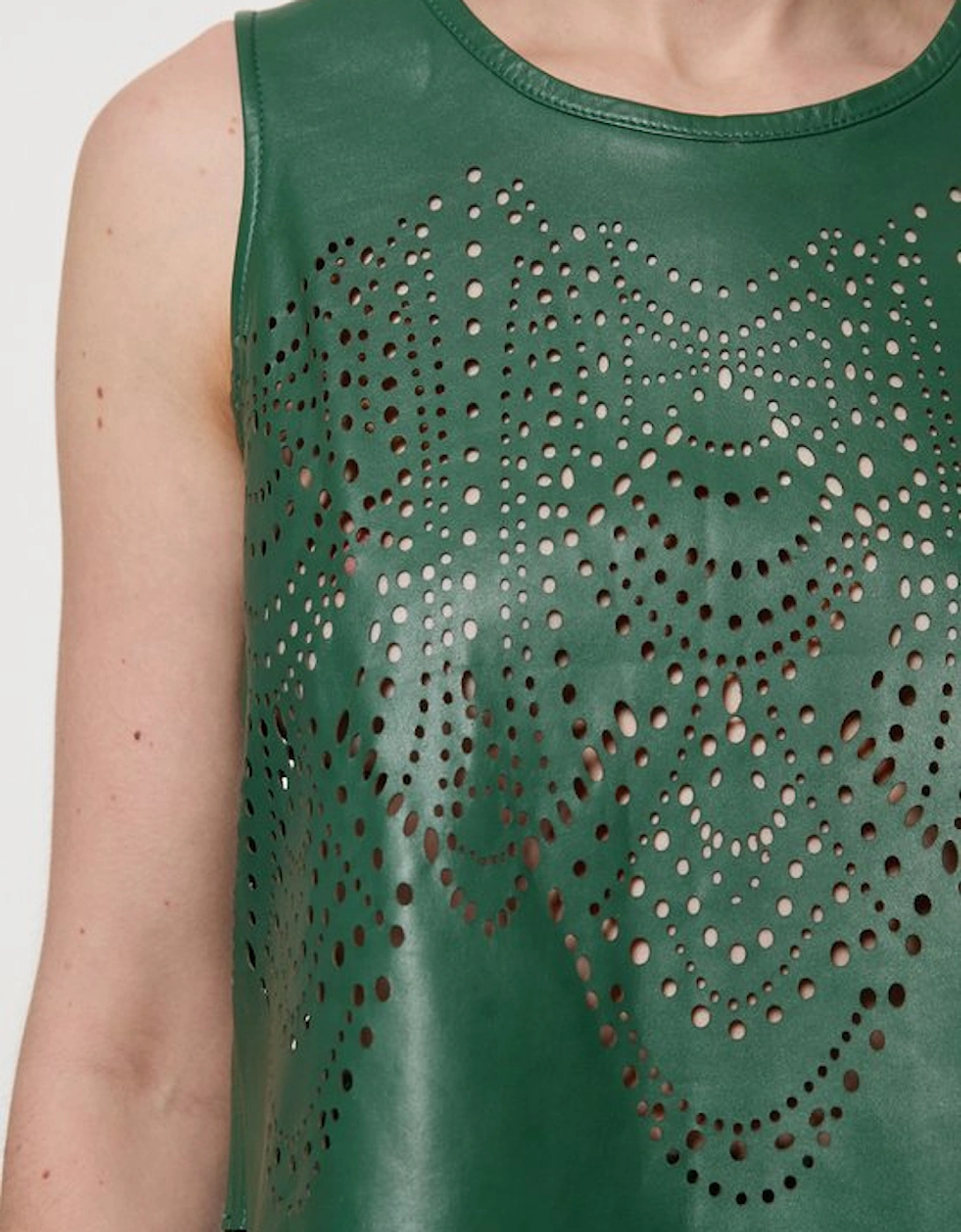 Amelia Graham Leather Cutwork Tailored Shell Top