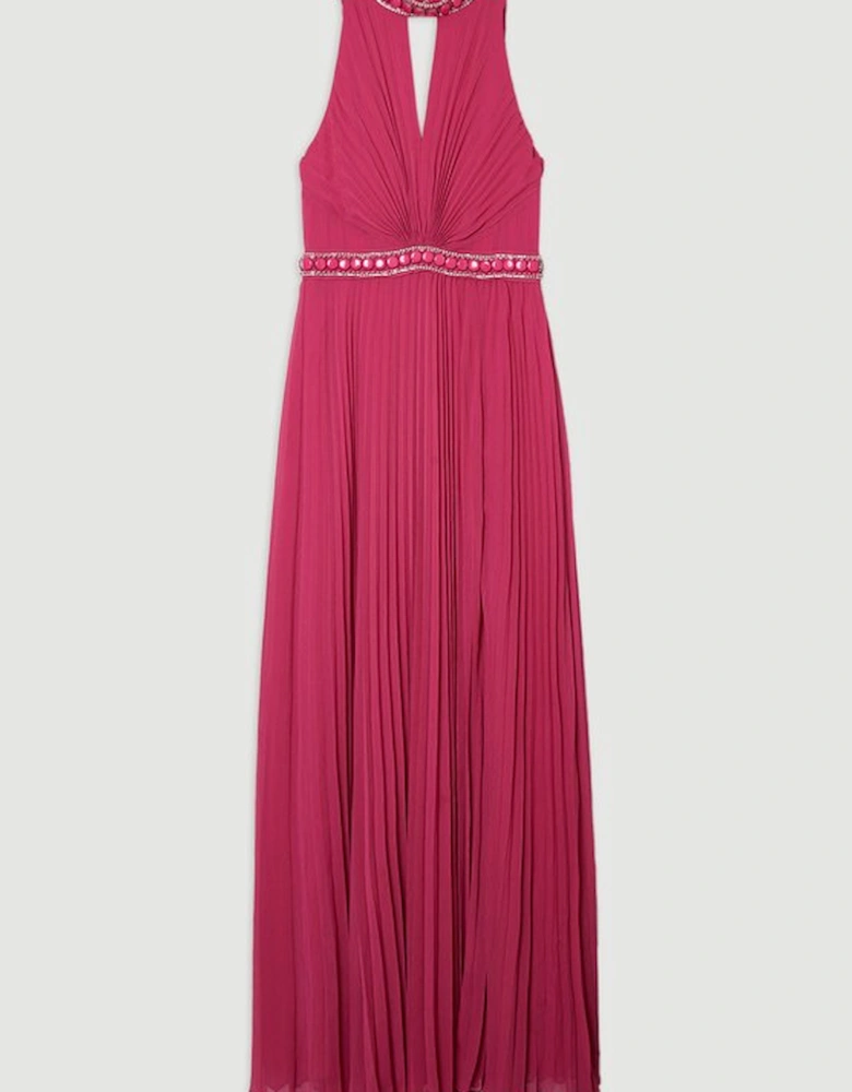 Crystal Embellished Woven Split Maxi Dress