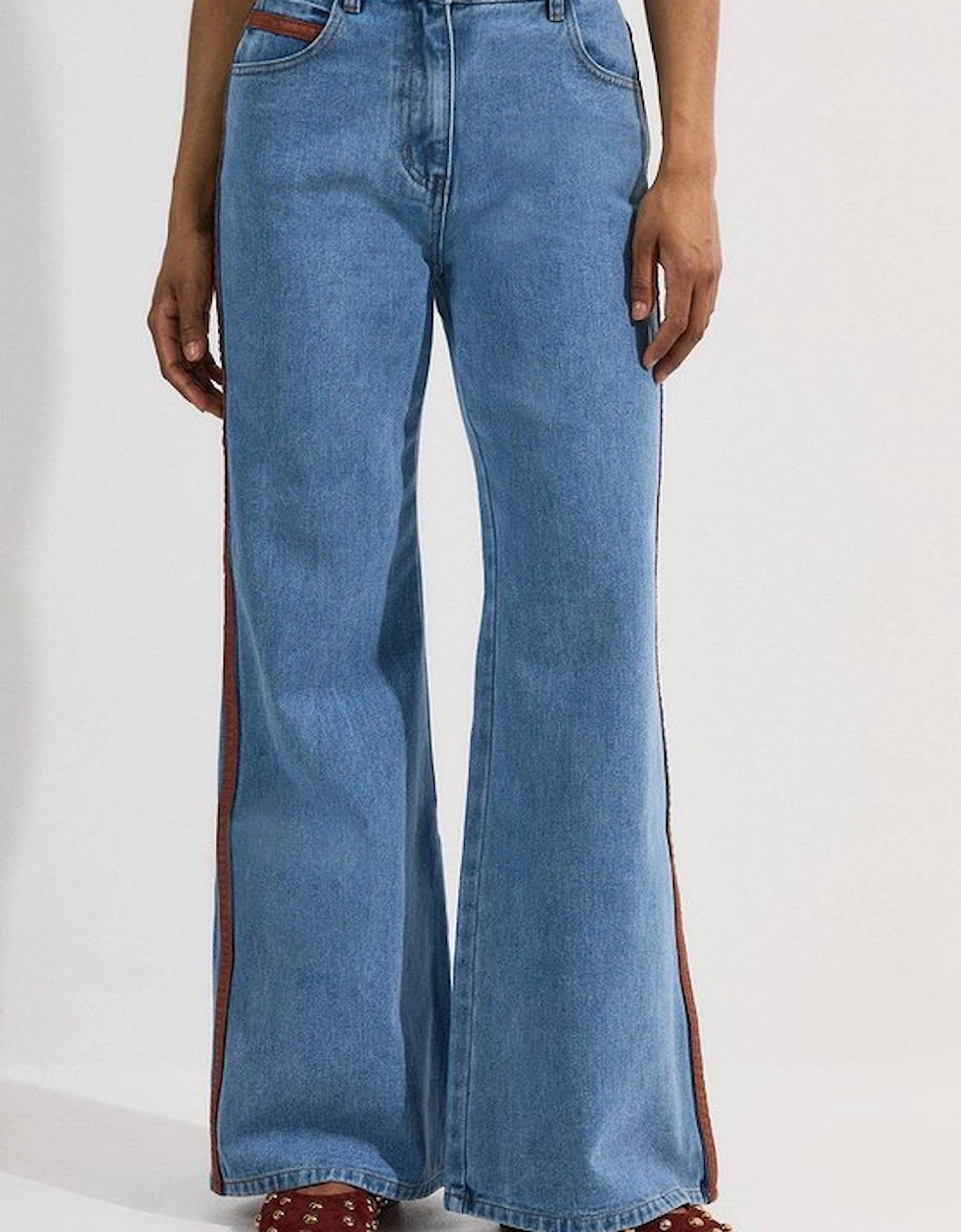Denim & Faux Leather Tipped Side Skinny Flare Jean