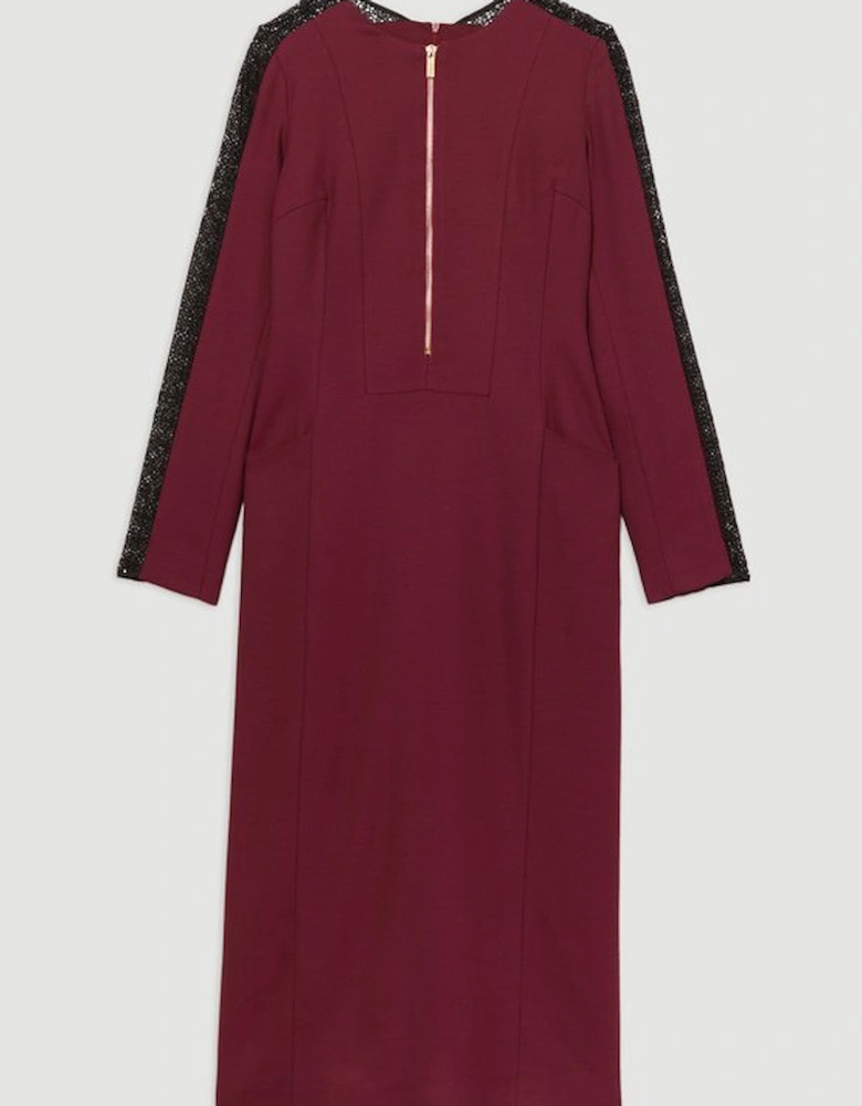 Tailored Twill Lace Mix Zip Front Midi Dress