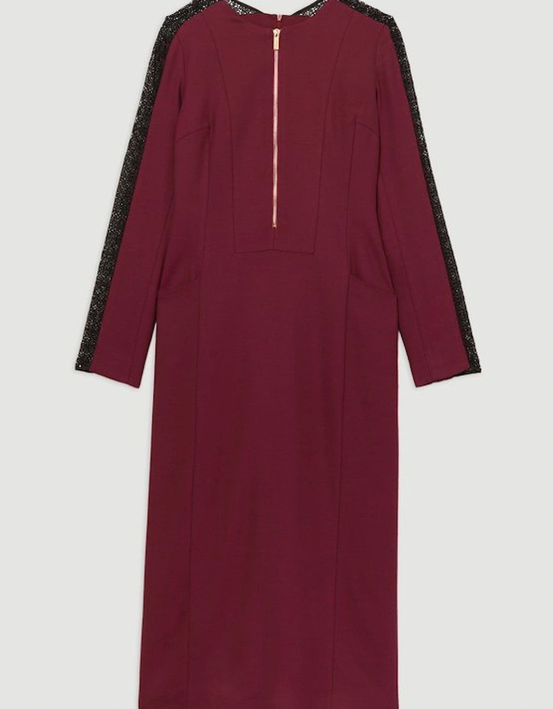 Tailored Twill Lace Mix Zip Front Midi Dress