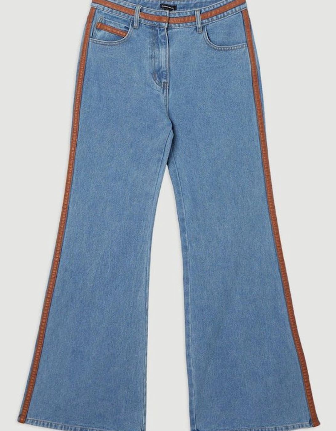 Denim & Faux Leather Tipped Side Skinny Flare Jean