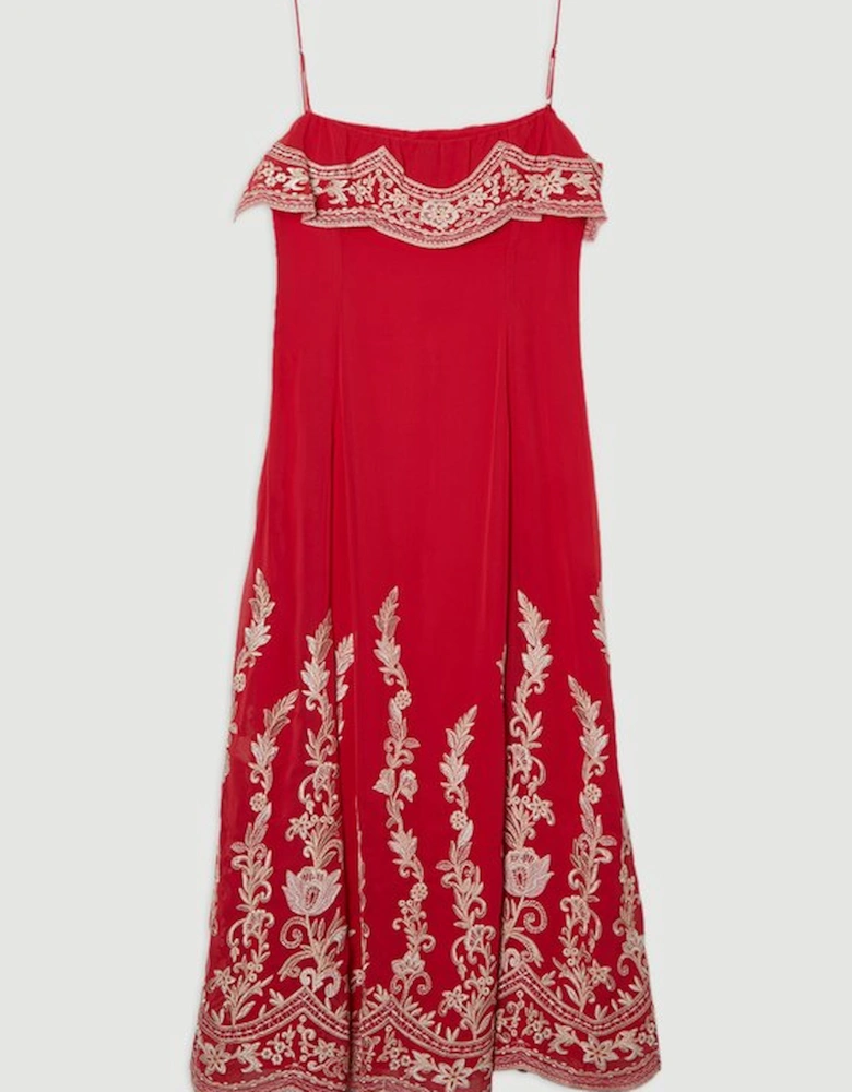 Tall Embroidered Applique Strappy Midi Dress