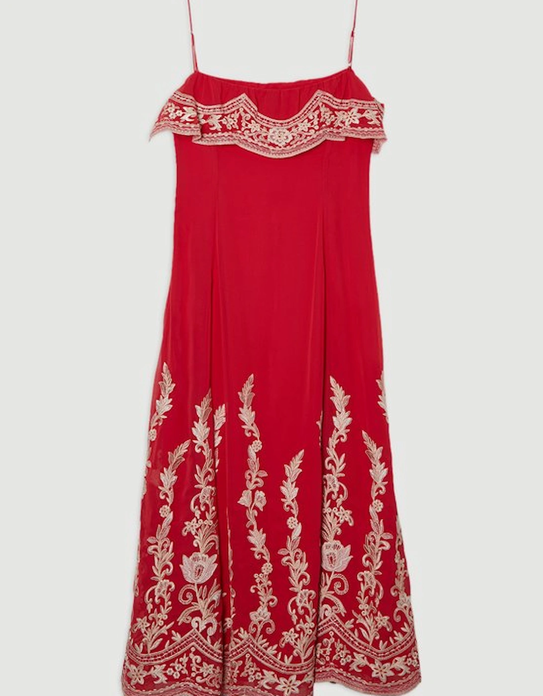 Tall Embroidered Applique Strappy Midi Dress