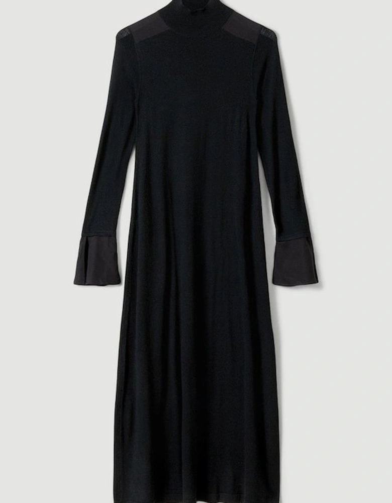 Merino Wool Silk Cuff Maxi Knit Dress