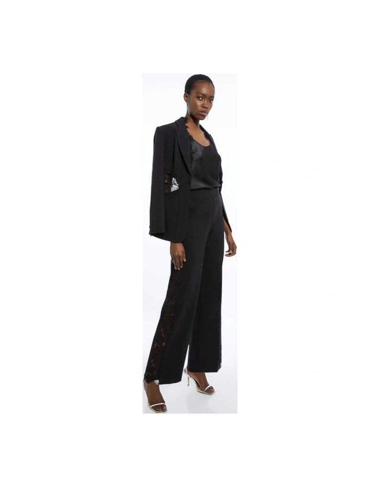 Petite Tailored Lace Detail Straight Leg Trousers