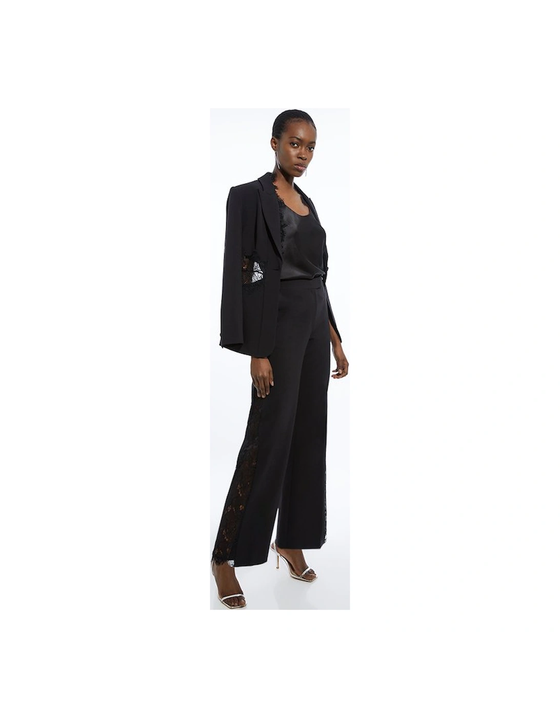 Petite Tailored Lace Detail Straight Leg Trousers