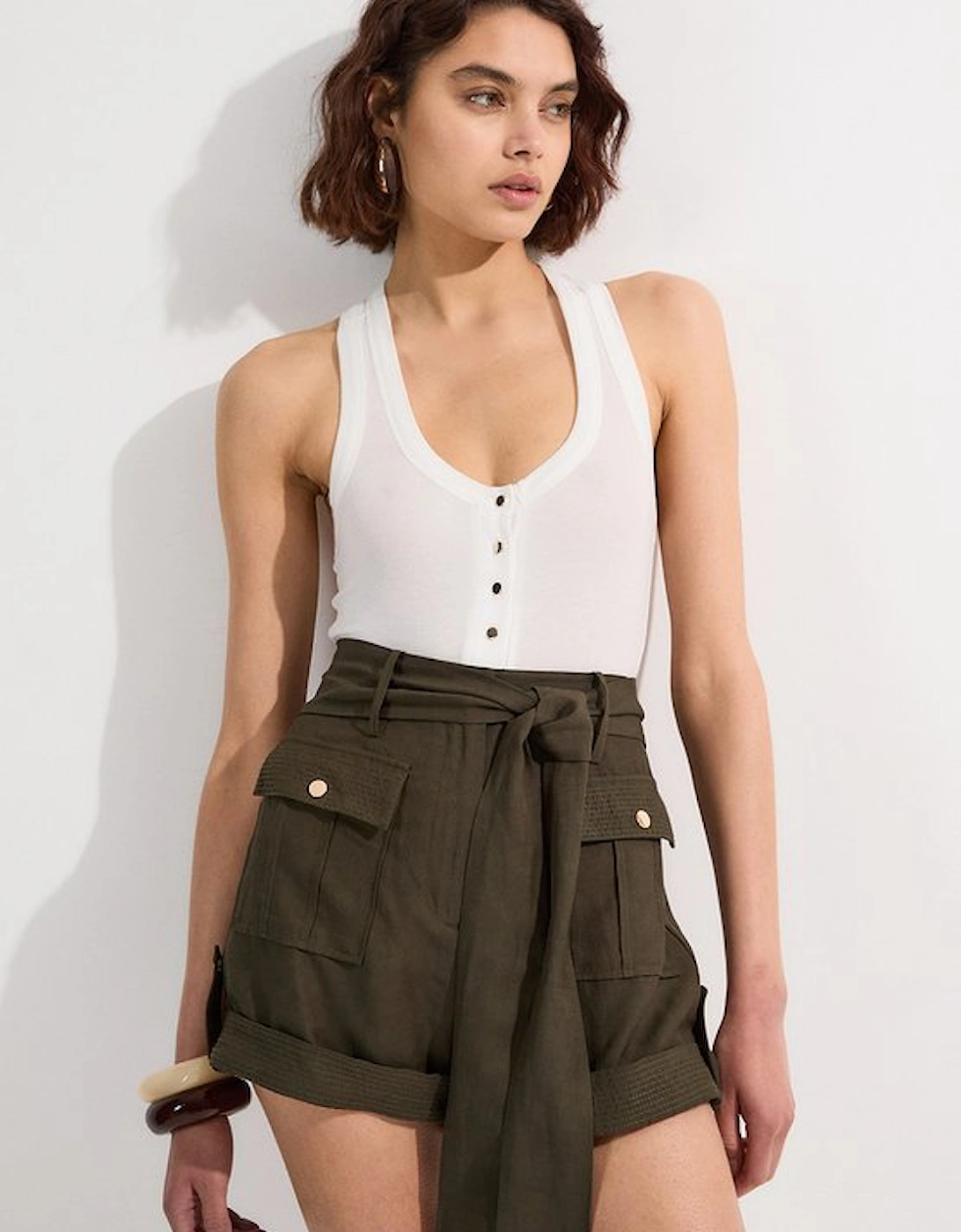 Tall Linen Twill Top Stitch Belted Woven Short, 4 of 3