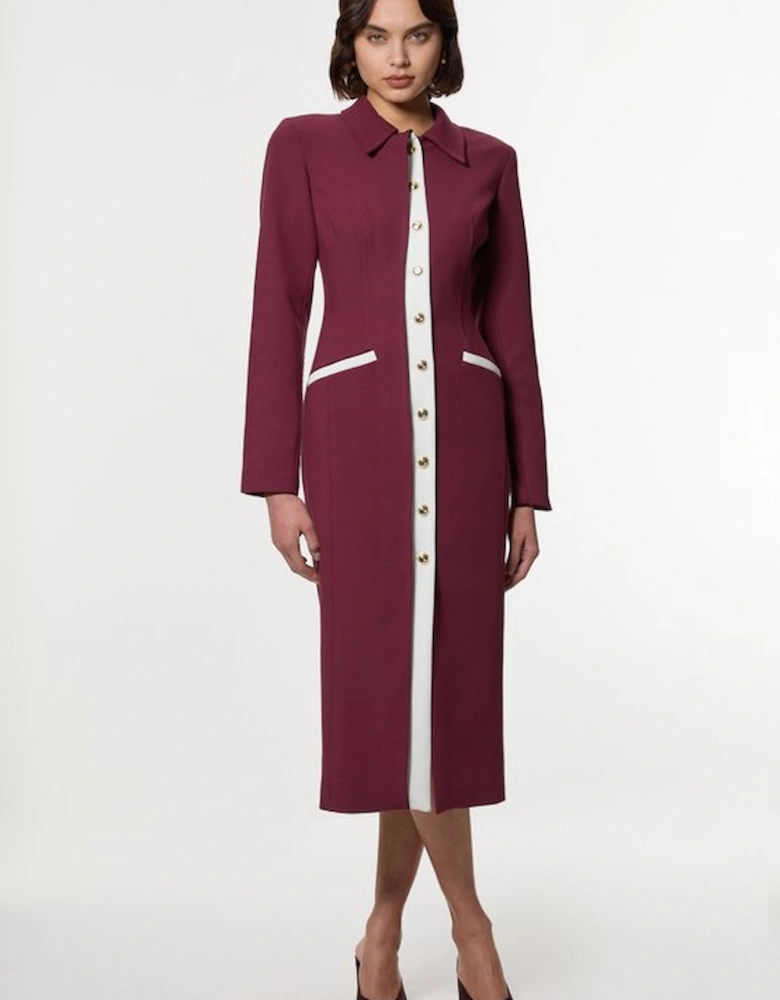 Petite Compact Stretch Contrasted Tipped Sleeved Shirt Dress