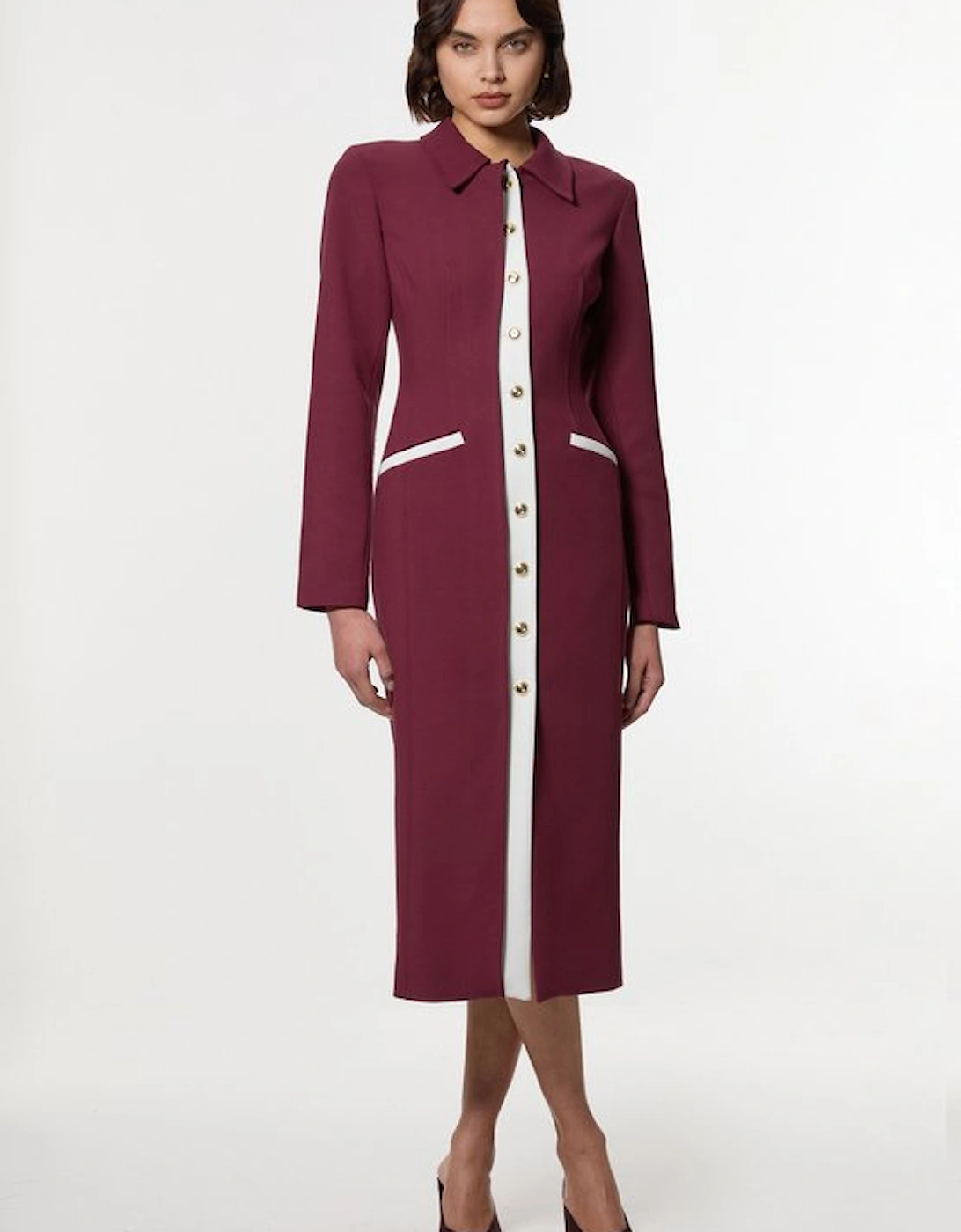 Petite Compact Stretch Contrasted Tipped Sleeved Shirt Dress, 4 of 3