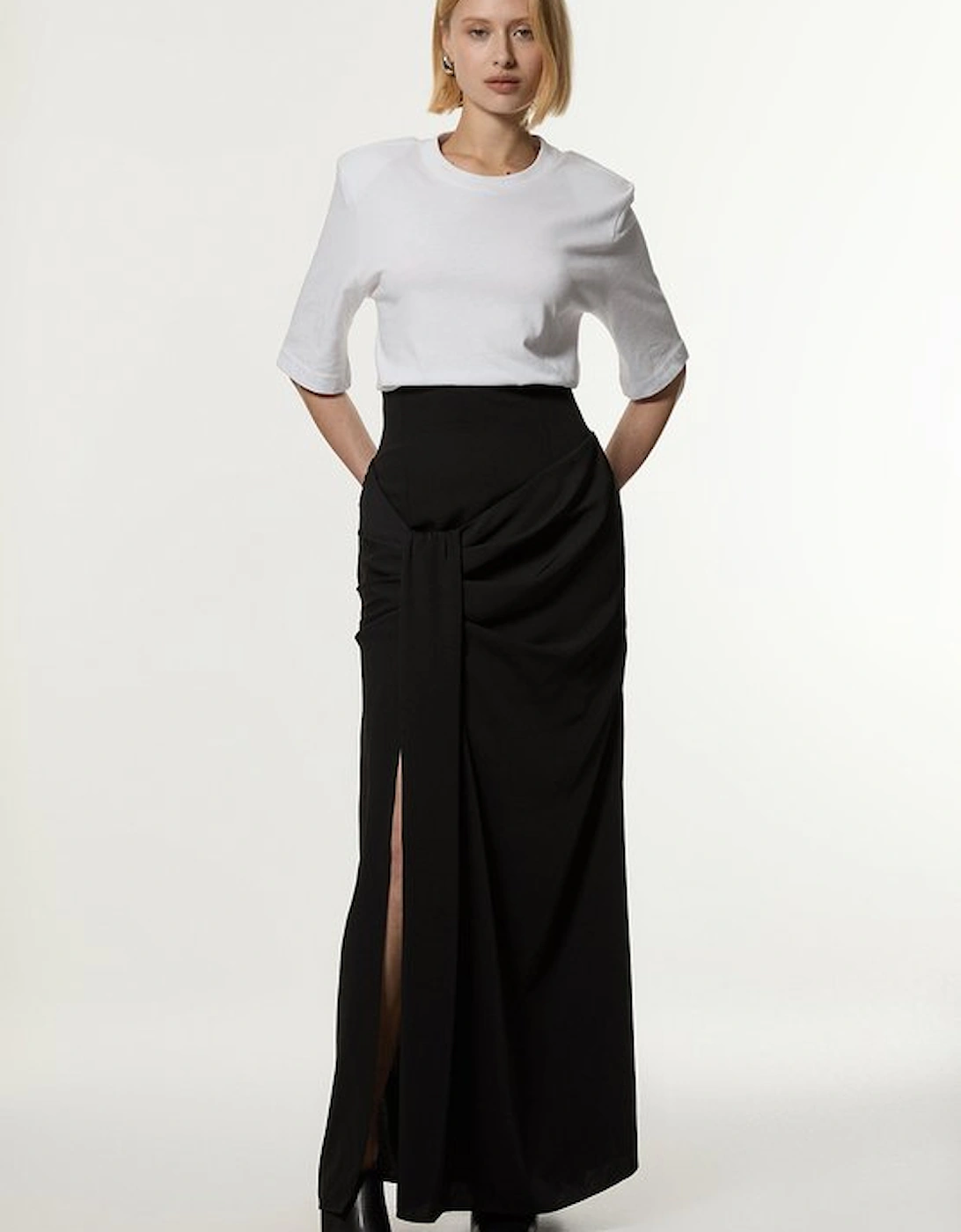 Soft Tailored High Waisted Draped Maxi Skirt, 5 of 4