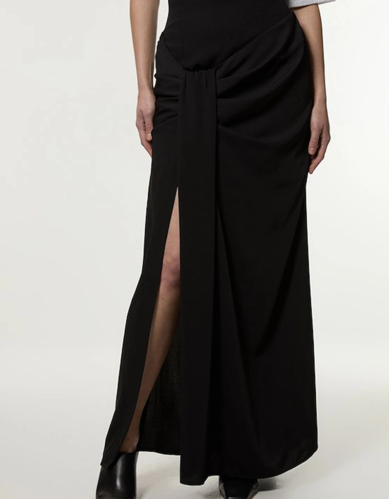 Soft Tailored High Waisted Draped Maxi Skirt