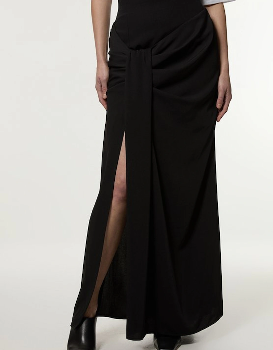 Soft Tailored High Waisted Draped Maxi Skirt