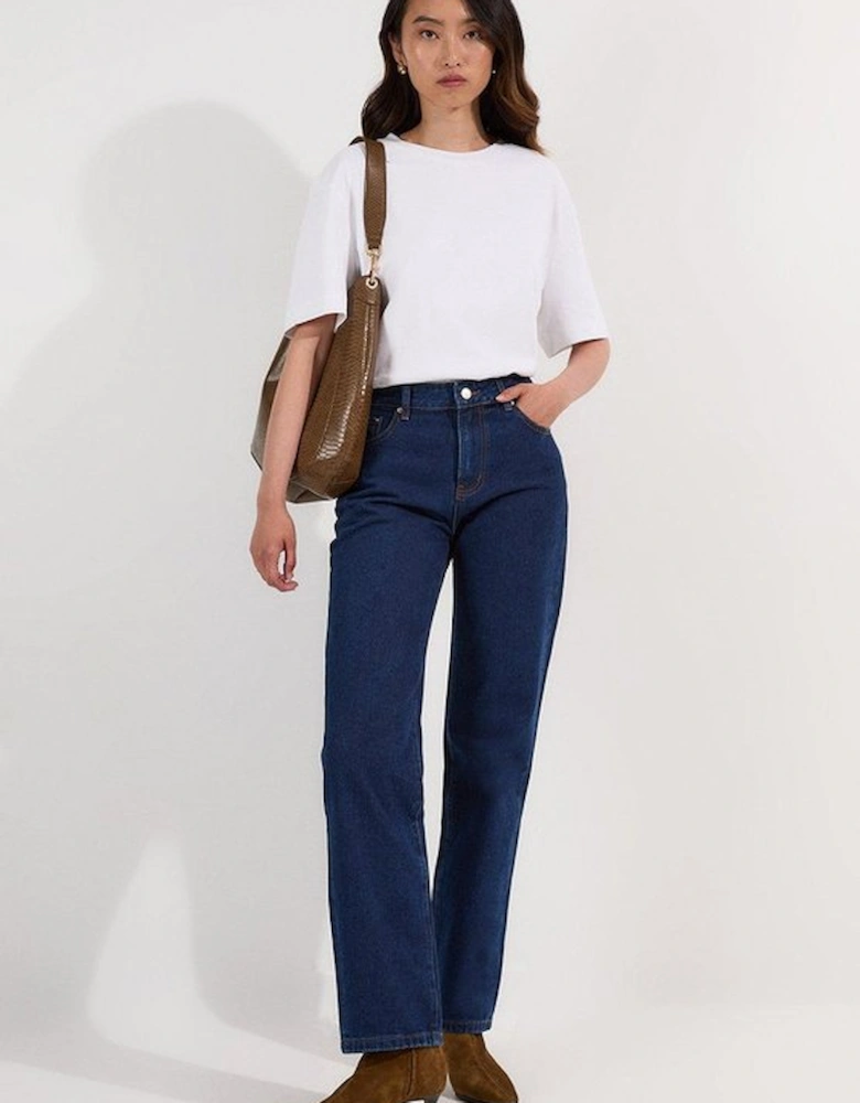 Rigid Denim Mid Rise Straight Leg Jean