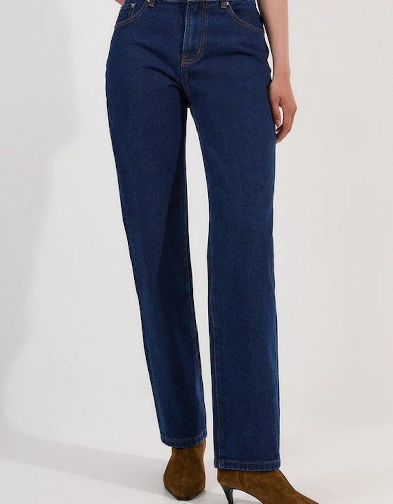 Rigid Denim Mid Rise Straight Leg Jean