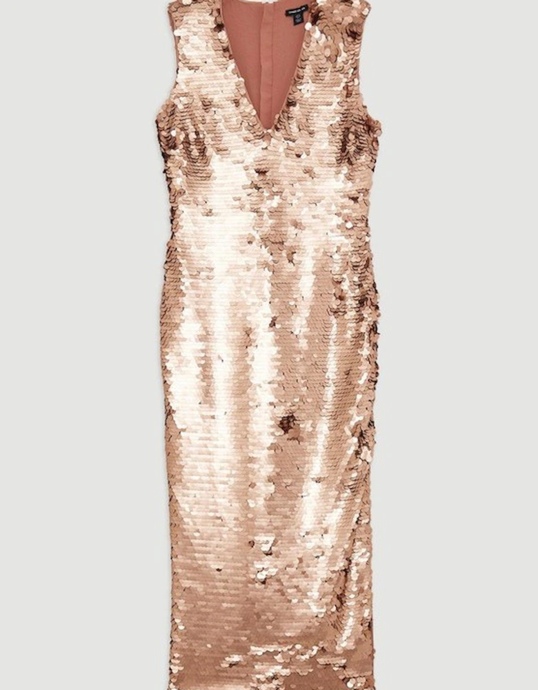 Sequin Deep Plunge Woven Midi Dress