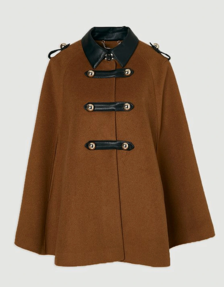 Brushed Wool PU Mix Tailored Cape Short Coat
