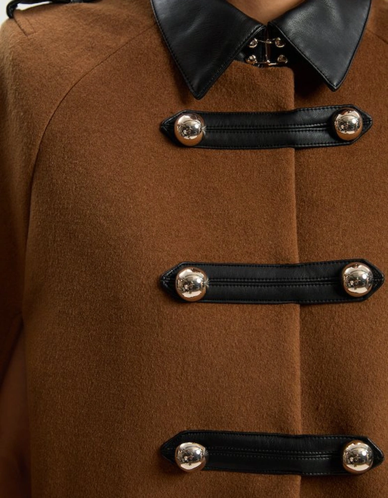 Brushed Wool PU Mix Tailored Cape Short Coat
