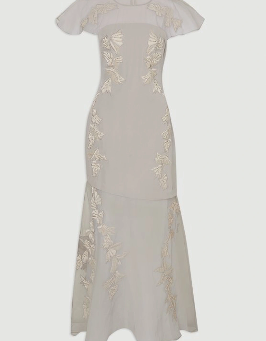 Tall Quilted Applique Organdie Angel Sleeve Woven Maxi Dress