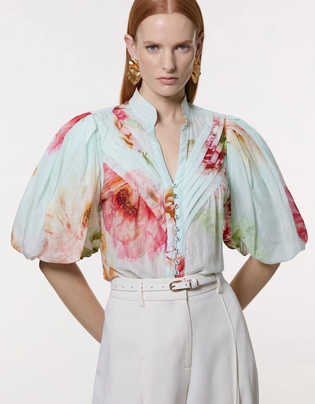 Silk Cotton Short Sleeve Pintuck Woven Blouse, 5 of 4