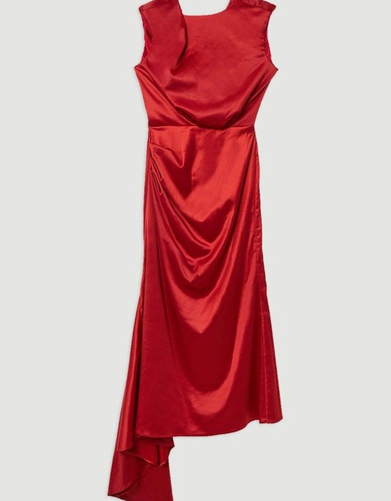 Sleeveless Satin Drape Woven Maxi Dress