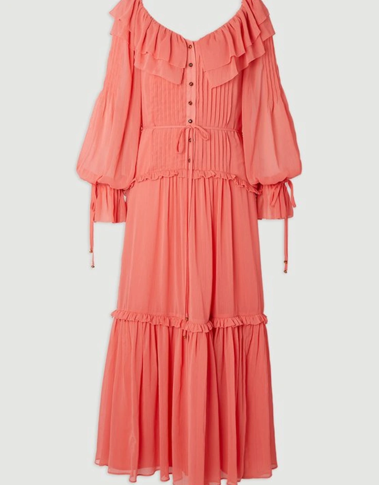 Georgette Ruffle Woven Maxi Dress