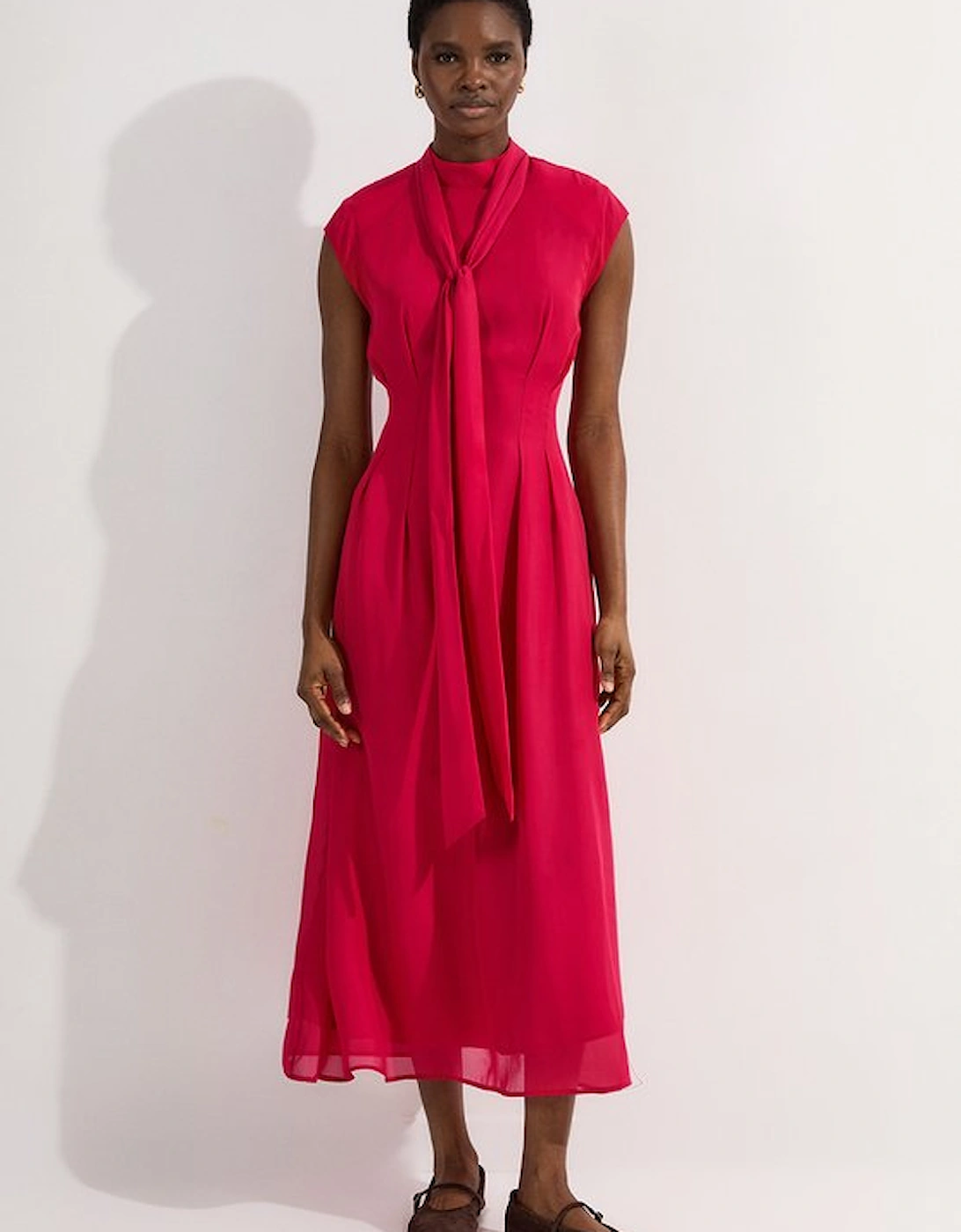 Georgette Woven Sleeveless Pleated Maxi Dress