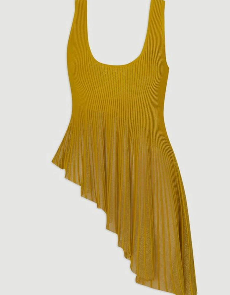 Viscose Blend Sleeveless Knitted Asymmetric Hem Top With Sparkle Sheer Detail