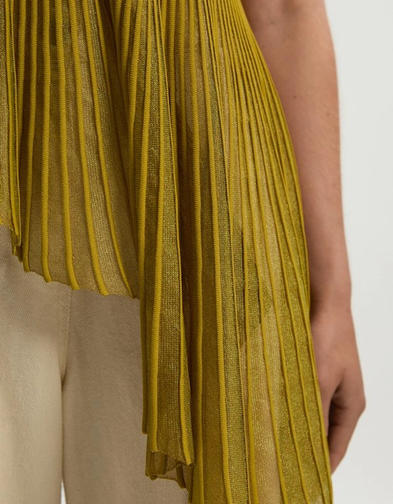 Viscose Blend Sleeveless Knitted Asymmetric Hem Top With Sparkle Sheer Detail