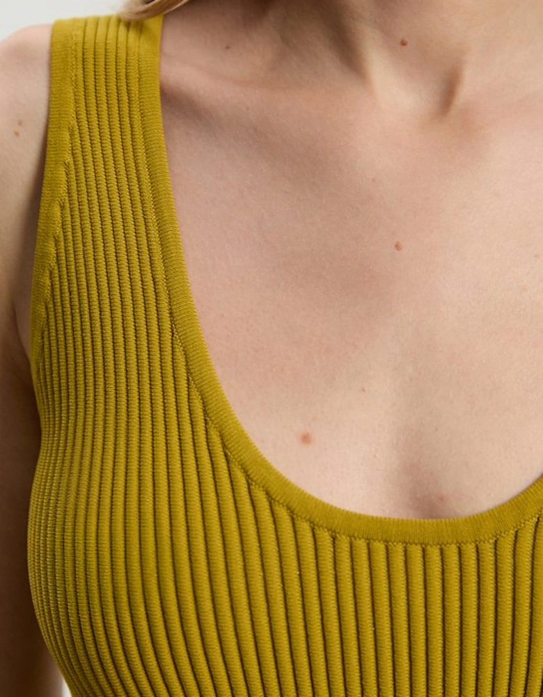 Viscose Blend Sleeveless Knitted Asymmetric Hem Top With Sparkle Sheer Detail