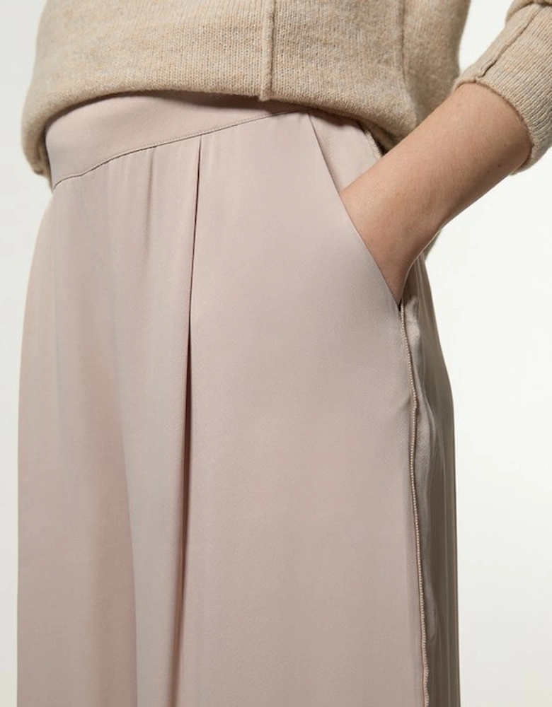 Viscose Satin Wide Leg Woven Trouser