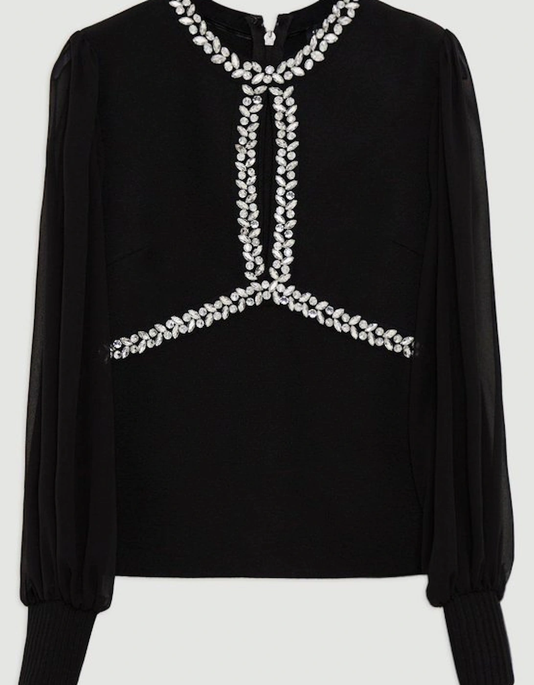 Bandage Embellished And Chiffon Sleeve Figure Form Knit Top