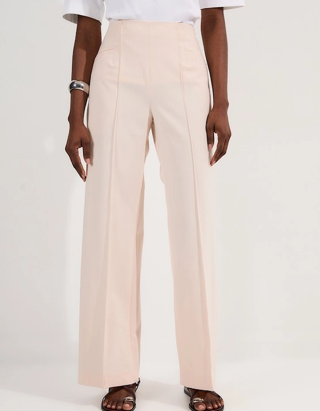 Compact Stretch Pocket Detail Tailored Wide Leg Trouser