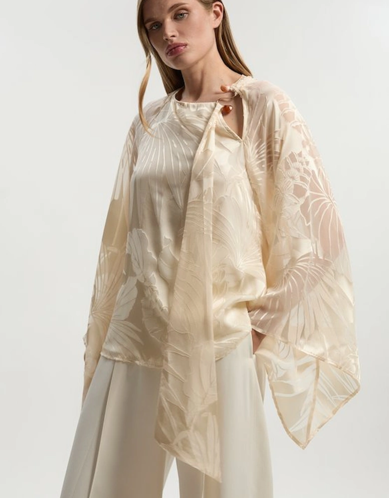 Tall Devoure Flared Sleeve Woven Blouse With Trim Detail