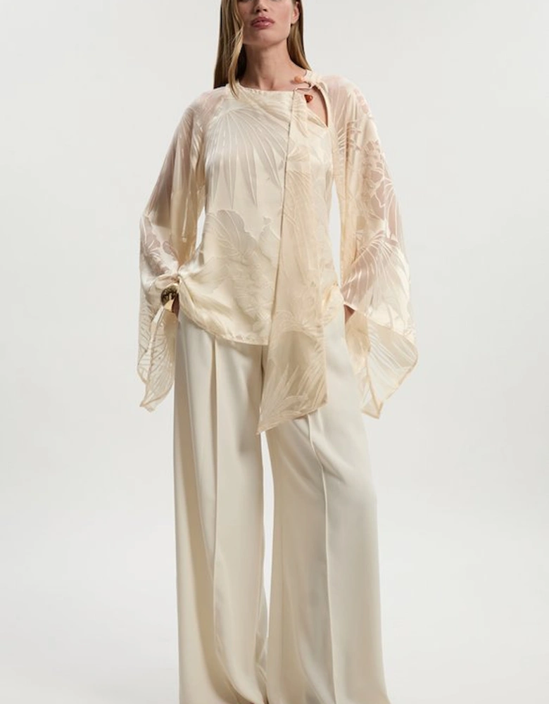 Tall Devoure Flared Sleeve Woven Blouse With Trim Detail