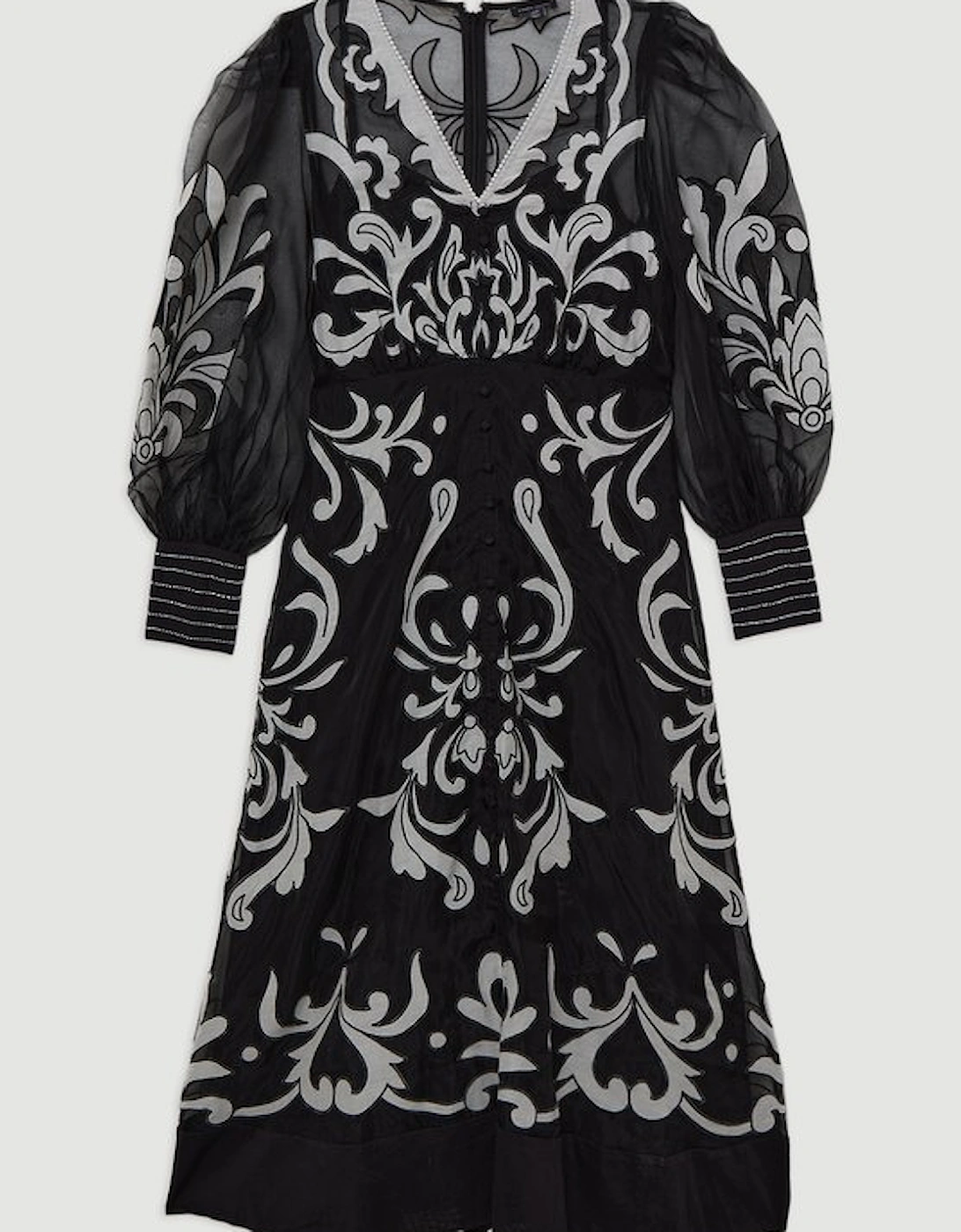 Petite Applique Organdie Buttoned Woven Midi Dress