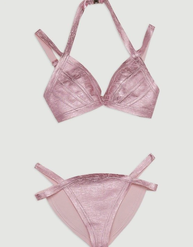 Foiled Bandage Double Strap Bikini Bottoms