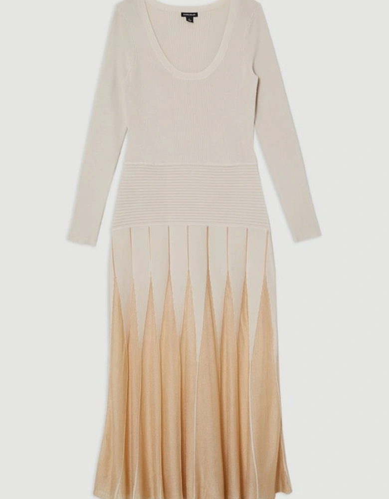 Slinky Knit Scooped Neck Sheer Detail Maxi Dress