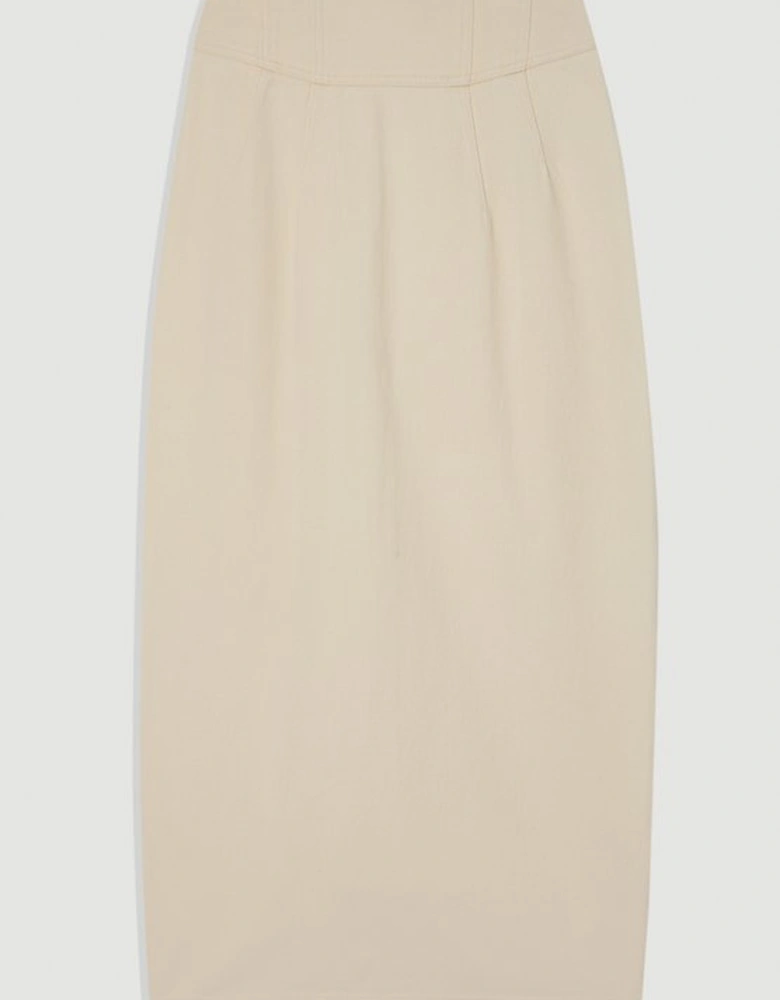 Corset Waist Denim Midi Skirt