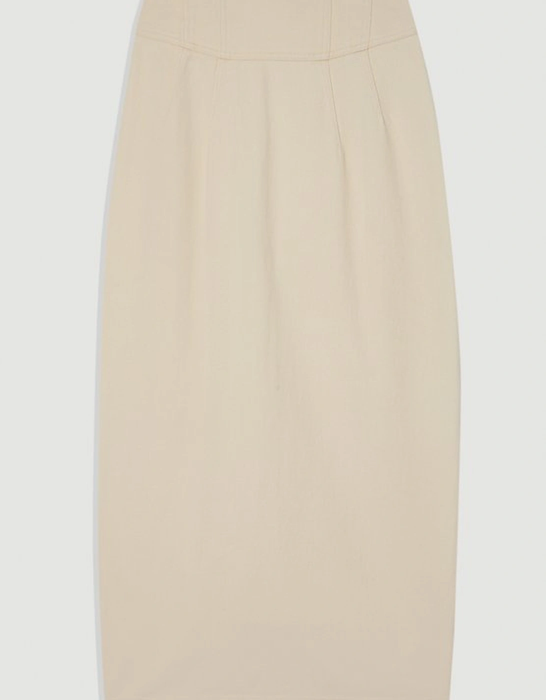 Corset Waist Denim Midi Skirt