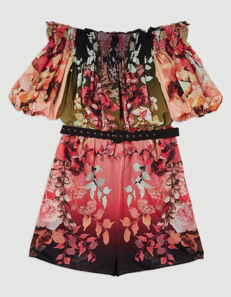 Voile Mirrored Floral Woven Bardot Playsuit