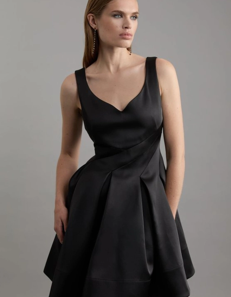 Structured Viscose Satin Tailored Prom Mini Dress