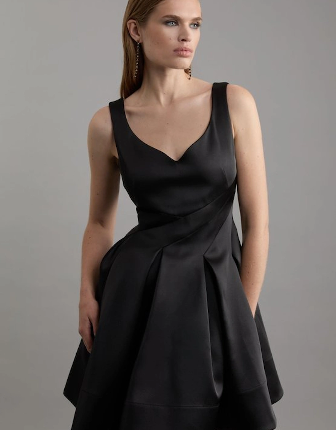 Structured Viscose Satin Tailored Prom Mini Dress, 4 of 3