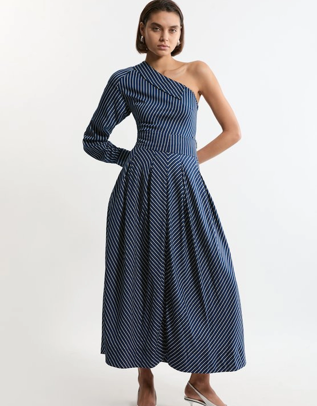 Tall Asymmetric Twill Striped Woven Long Sleeved Shirt