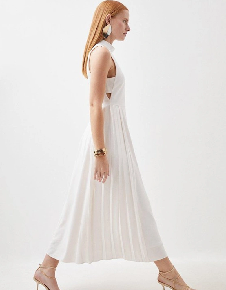 Soft Tailored Pleated Panel Maxi Dress