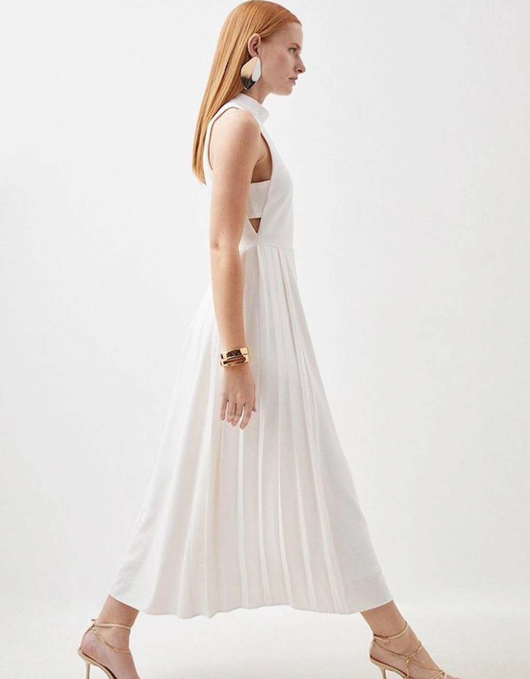 Soft Tailored Pleated Panel Maxi Dress