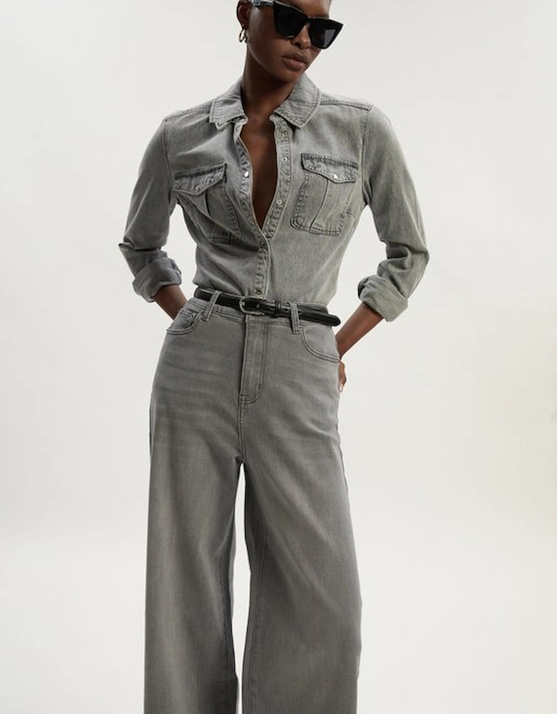 Stretch Denim Wide Leg Jean