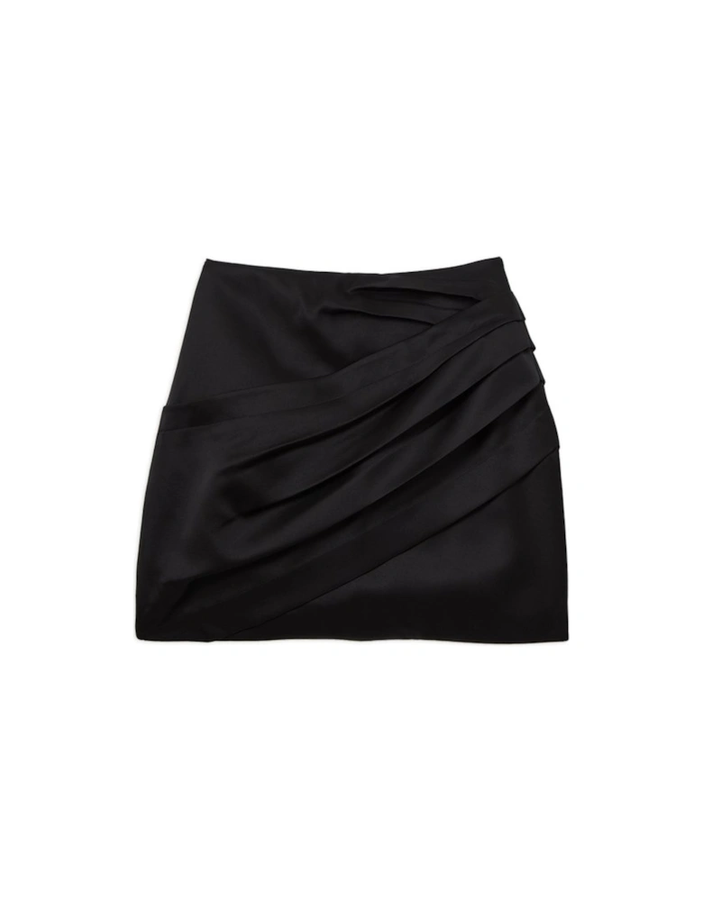 Structured Viscose Satin Tailored Ruched Mini Skirt